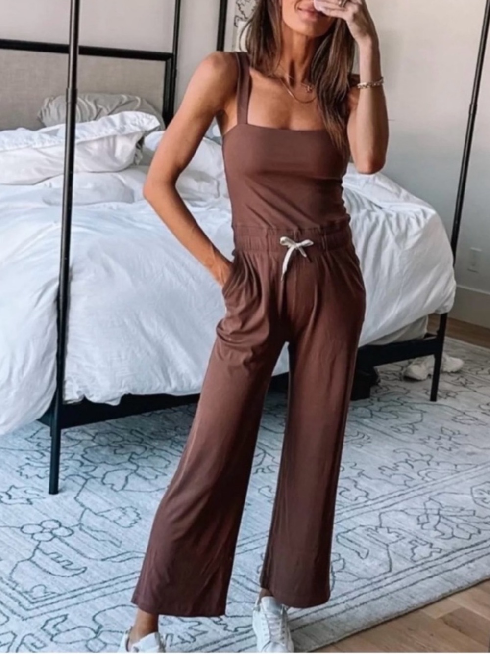 Vuori Pose Mudra Jumpsuit Wide Leg Ribbed Hazelnut Brown Red Size XL